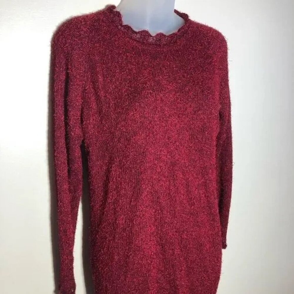 HYPE A PEA IN THE POD RED FUZZY SHAGGY‎ STRETCH LS MATERNITY SWEATER SMALL